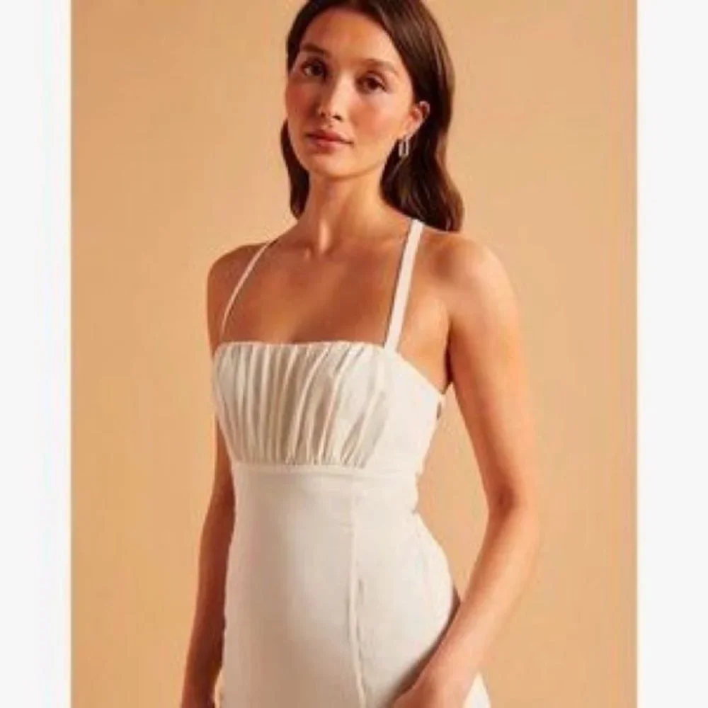 Abercrombie & Fitch Ruched Midi Dress In White Size Large New With Tags - Picture 3 of 14
